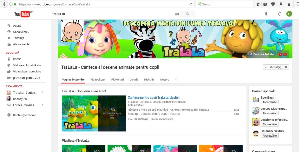 Canalul de YouTub TraLaLa 