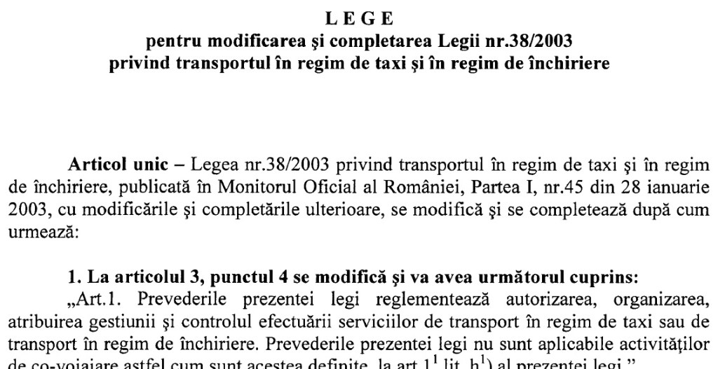 Ai auzit de "covoiajare"? O noua propunere de modificare a legii taximetriei. Descarca initiativa legislativa