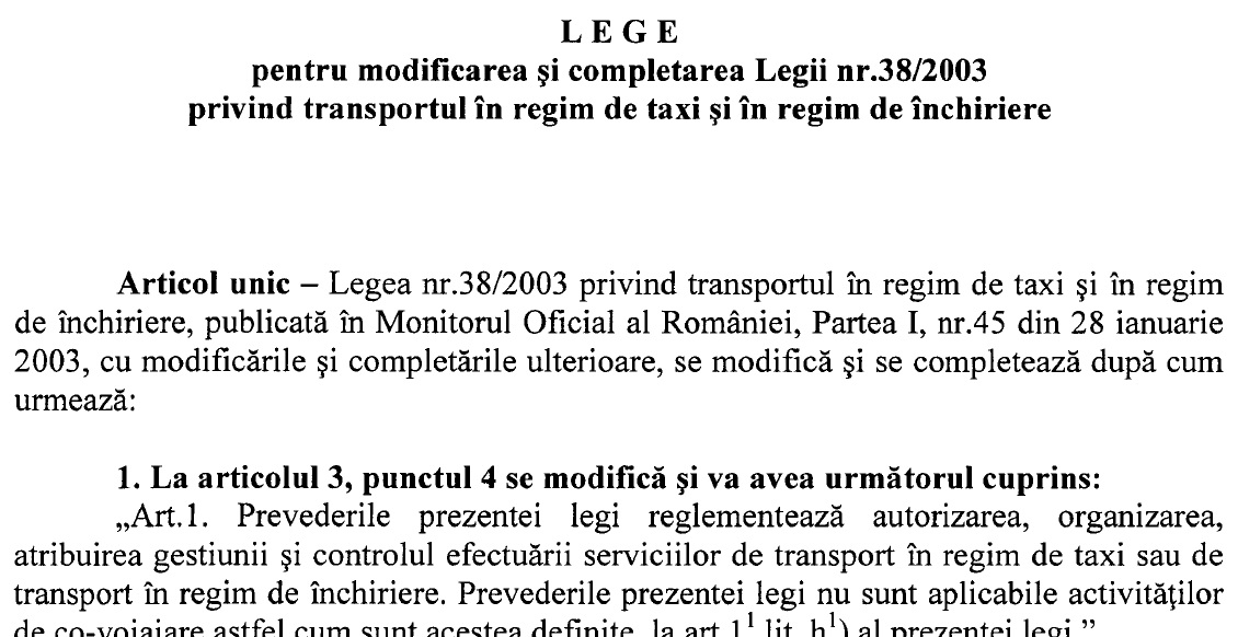 Ai auzit de "covoiajare"? O noua propunere de modificare a legii taximetriei. Descarca initiativa legislativa