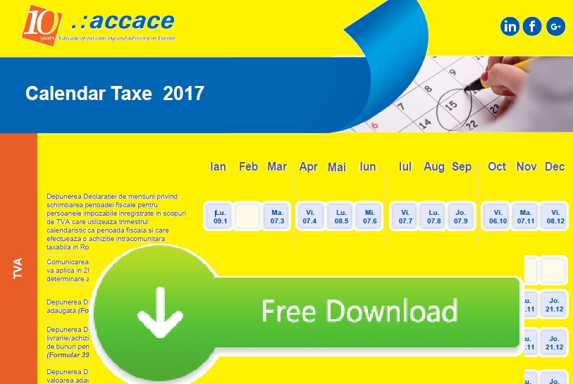 Calendar Taxe 2017: Depunerea formularelor si platile