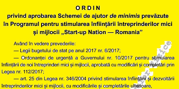 Start-up Nation 2017: S-a publicat in Monitorul Oficial schema de ajutor de minimis