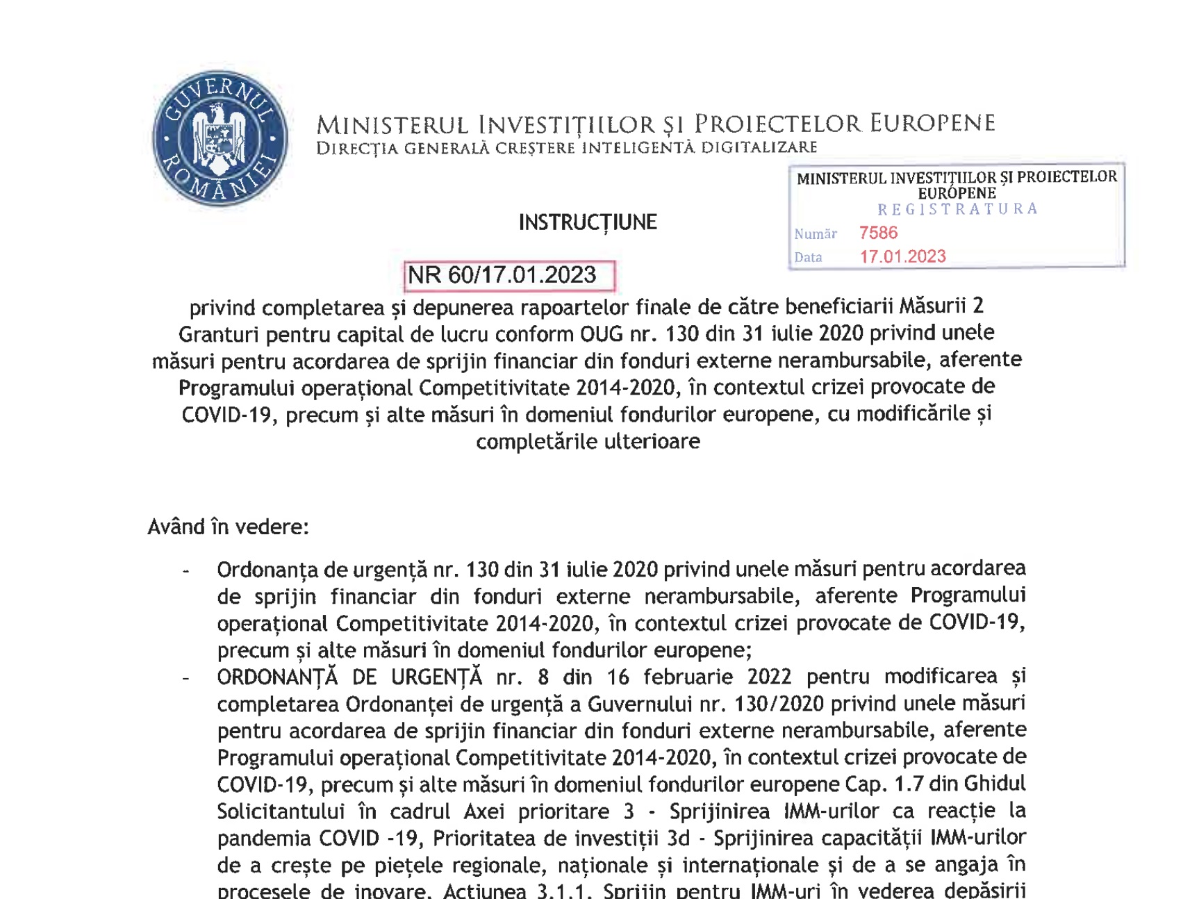 instructiune 60 2023 masura 2 granturi imm