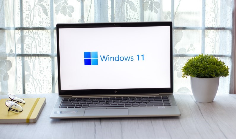 Laptop care afișează logoul Windows 11
