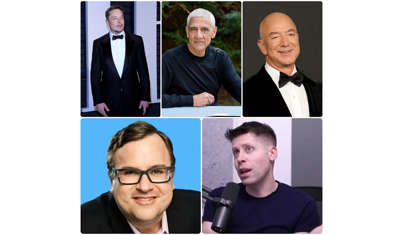 Elon Musk, Vinod Khosla, Jeff Bezos, Reid Hoffman și Sam Altman