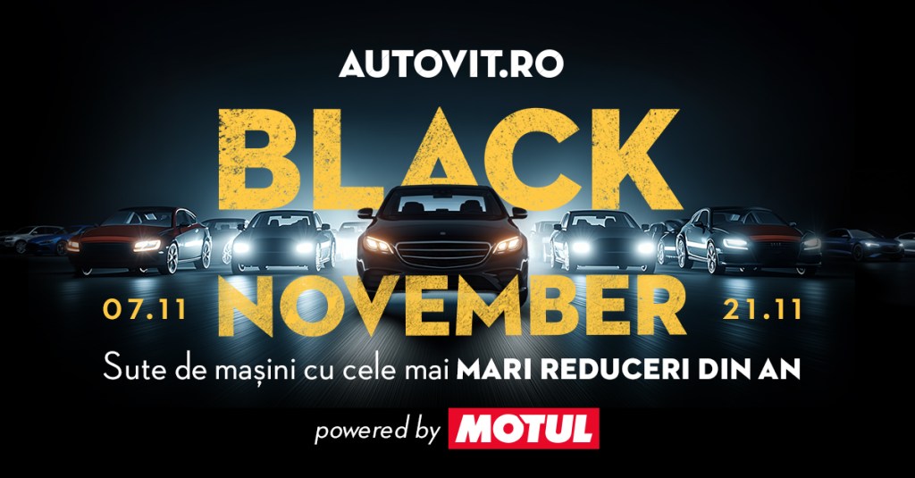 Peste 400 de oferte auto au fost marcate pentru campania „Black November”, valoarea autovehiculelor incluse depășind 15,2 milioane de euro înainte de aplicarea reducerilor/FOTO: Autovit