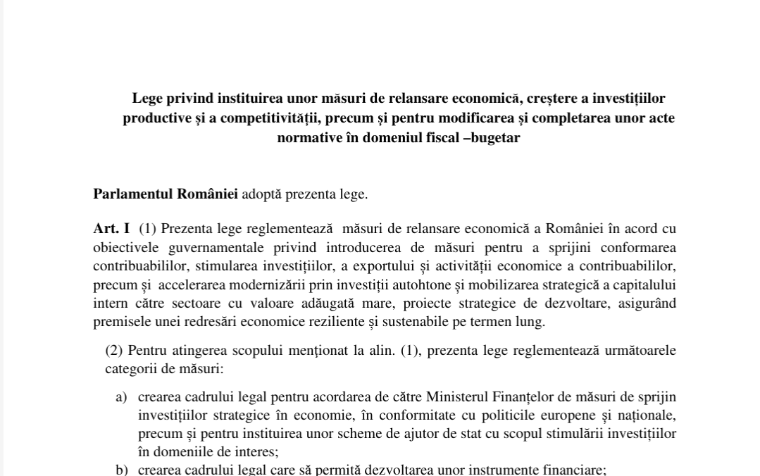 Majorarea valorii de intrare a mijloacelor fixe de la 2.500 lei la 5.000 lei și alte măsuri pregătite de Guvern. Cum va arăta creditul fiscal pentru firme – proiect de lege oficial pentru modificarea Codului Fiscal