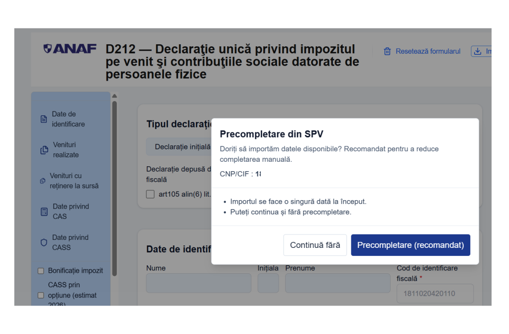 Declaratia Unica precompletata de ANAF