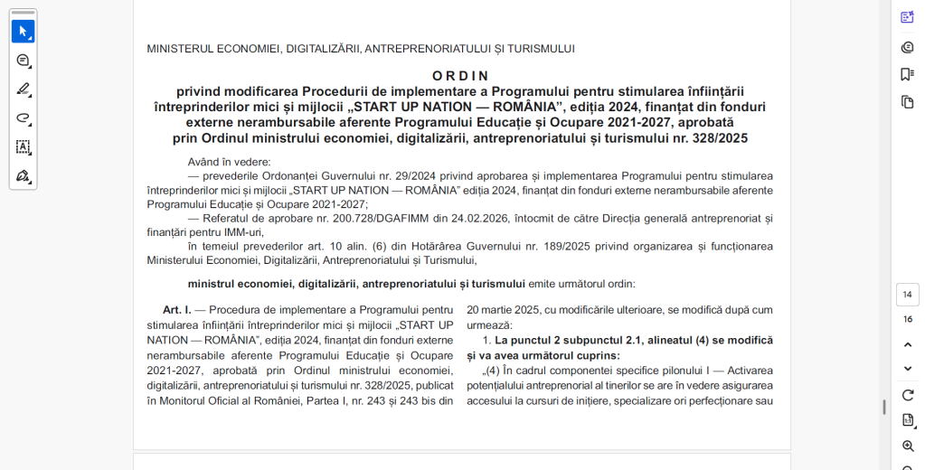 Ordin ministru Startup Nation 2026