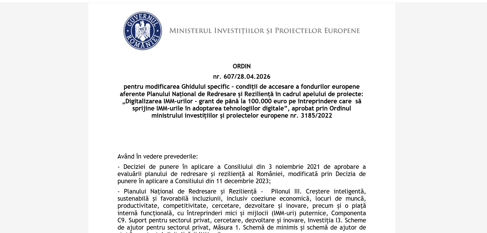 prelungire termen digitalizare IMM