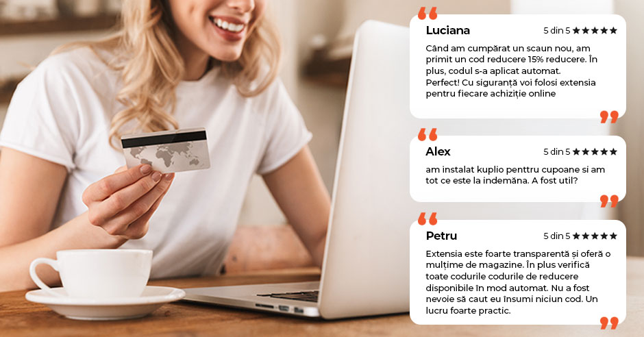 Sursa: https://cz.123rf.com/photo_122703812_portrait-of-charming-blond-woman-20s-wearing-casual-t-shirt-using-laptop-and-credit-card-for-online.html