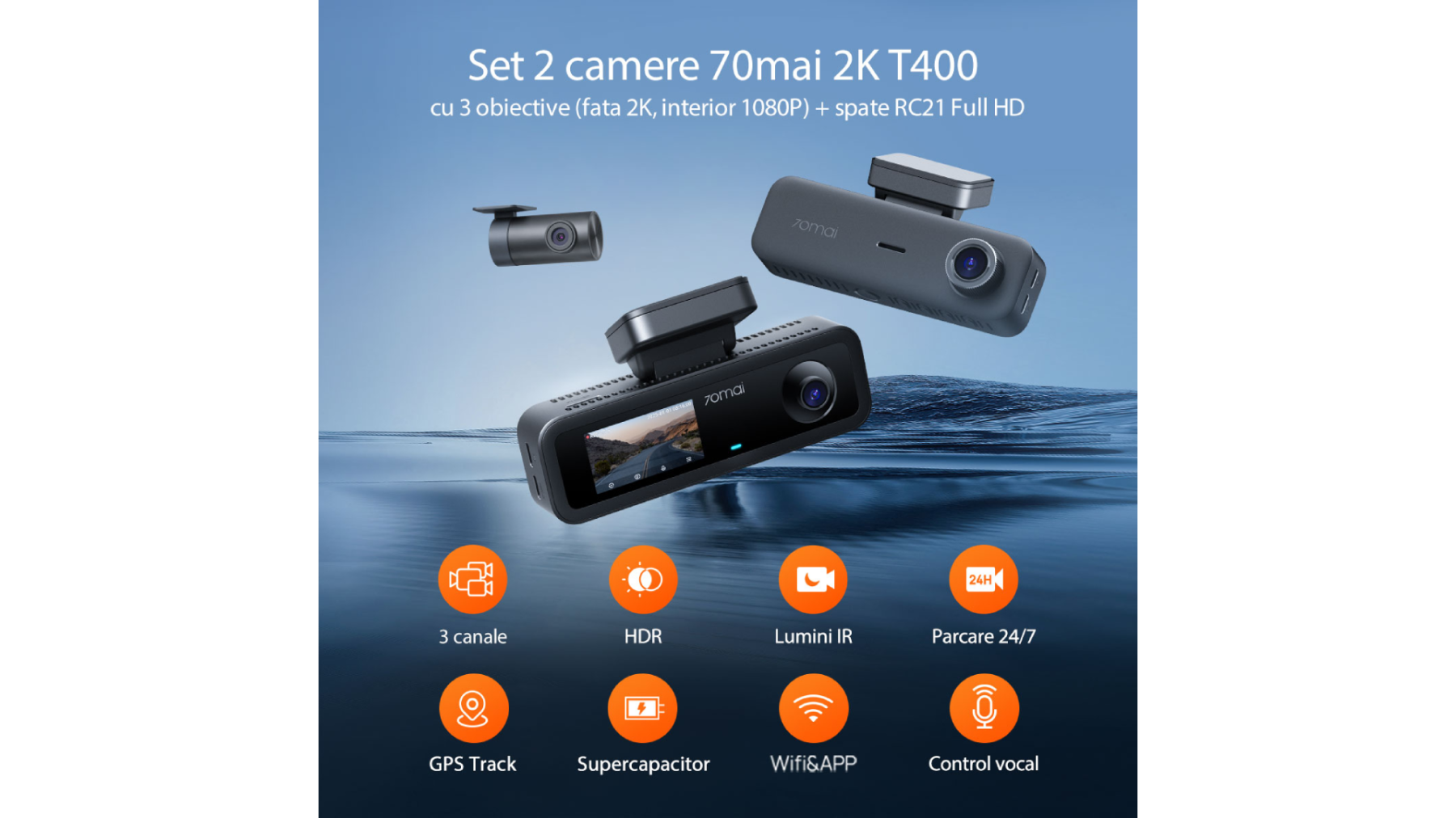 Camera auto 70mai T400 cu filmare pe 3 canale: soluția accesibilă pentru mai multă siguranță la volan