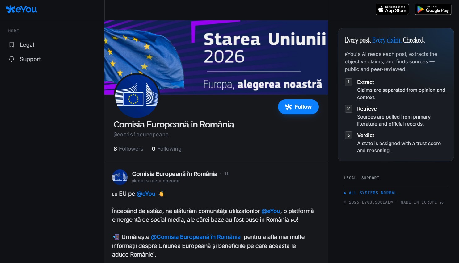 Reprezentanța Comisiei Europene în România deschide un cont oficial pe rețeaua socială eYou, lansată de la București