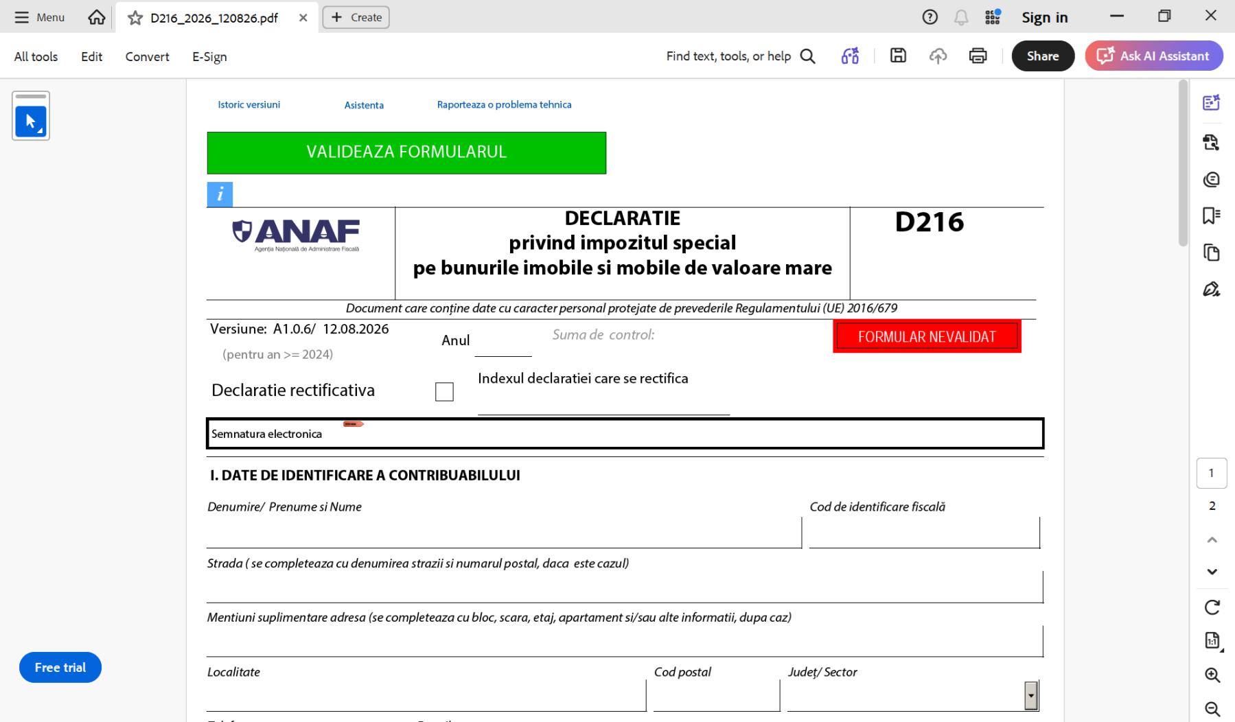ANAF: S-a modificat Declarația 216, pentru impozitul special pe mașinile și vilele scumpe