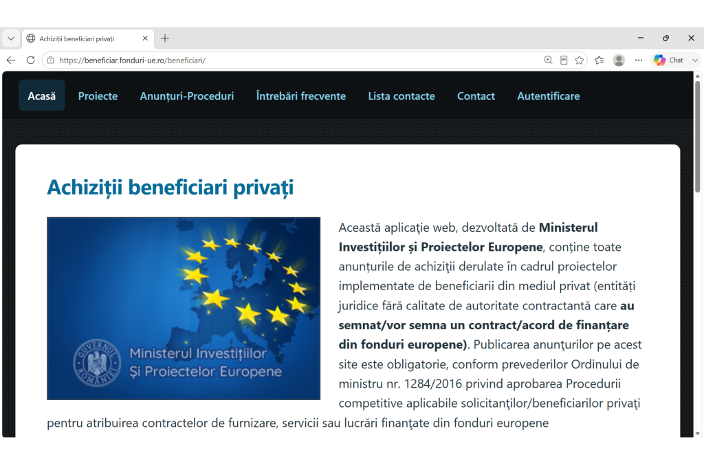 platforma achizitii beneficiari privati