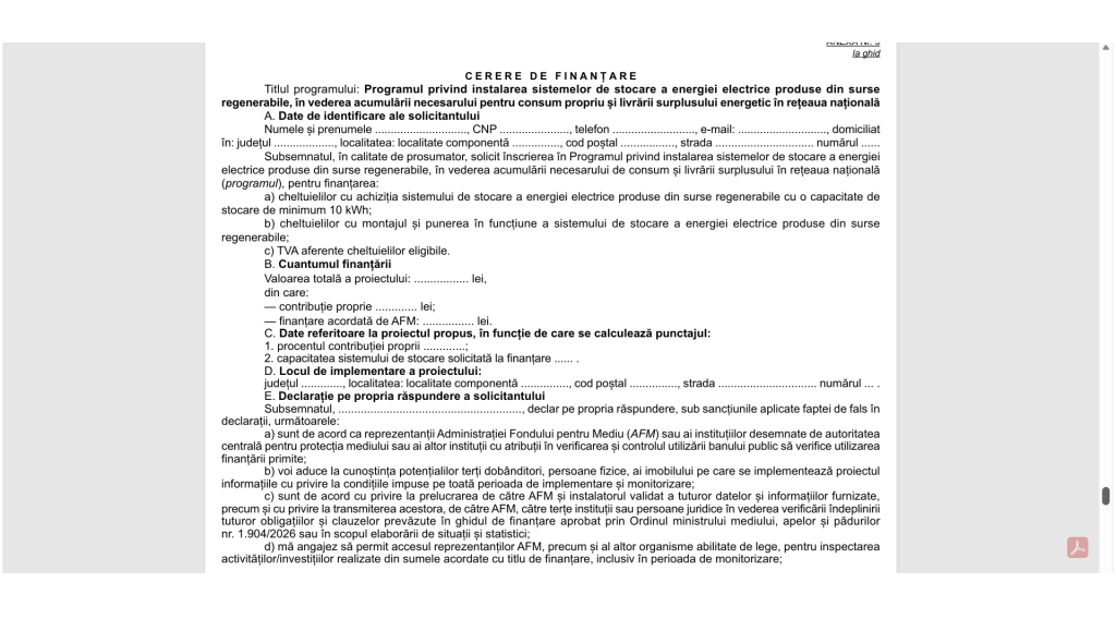 cerere finantare casa verde baterii 2026