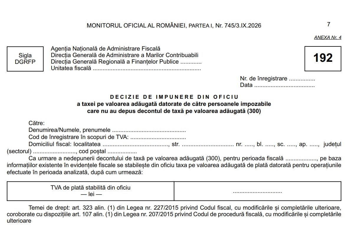 Nouă procedură ANAF de stabilire a TVA din oficiu pentru firmele care nu au depus decontul de TVA (D300)