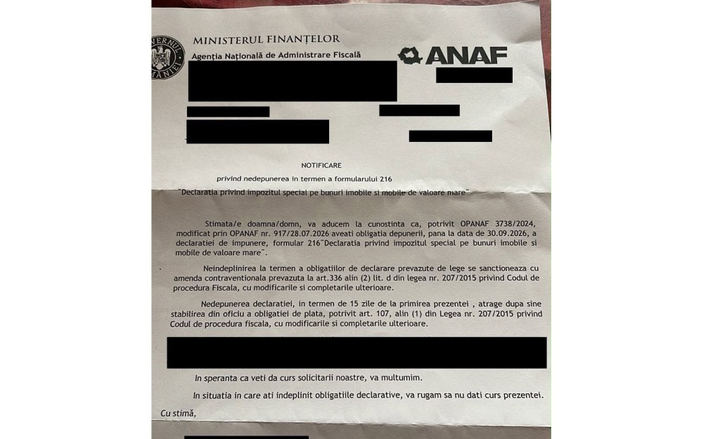 Formularul ANAF 216